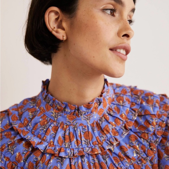 NWT BODEN RUCHED DETAIL MOSAIC BLUE AND POPPY GEO DRESS-SIZE US 6 - Picture 2 of 8